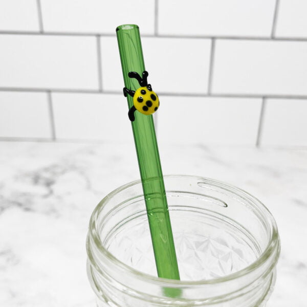 Yellow Ladybug Glass Straw